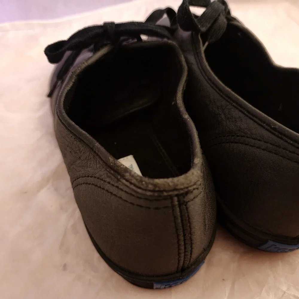 Keds Original Black Faux? Leather Tennis Shoes Women's Size 8 Black Laces EUC - Picture 7 of 9